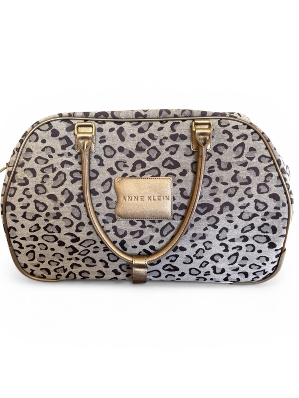 Anne Klein Brown Leopard-Print Travel Duffel on Wheels w Zippered Pockets
